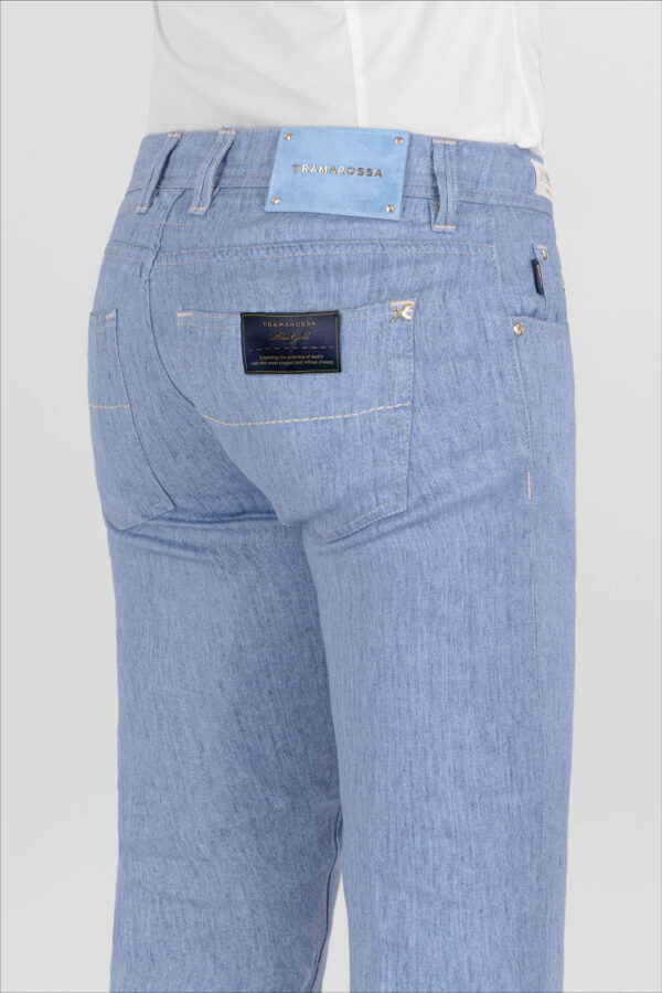 Sartoria Tramarossa PANTALONE LEONARDO BUTTONS REGULAR IN LINO BLU CHIARO