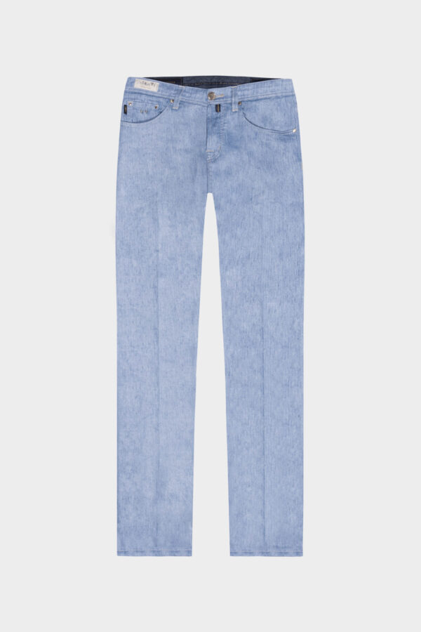Sartoria Tramarossa PANTALONE LEONARDO BUTTONS REGULAR IN LINO BLU CHIARO