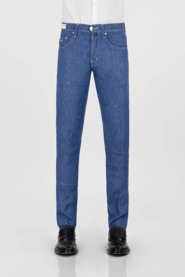 Sartoria Tramarossa PANTALONE LEONARDO BUTTONS REGULAR IN LINO BLU MEDIO