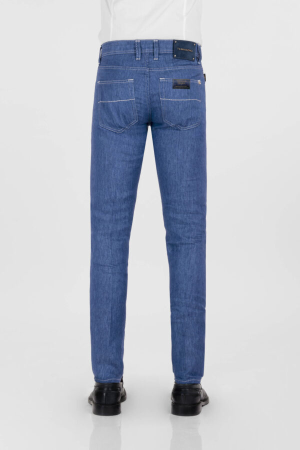 Sartoria Tramarossa PANTALONE LEONARDO BUTTONS REGULAR IN LINO BLU MEDIO