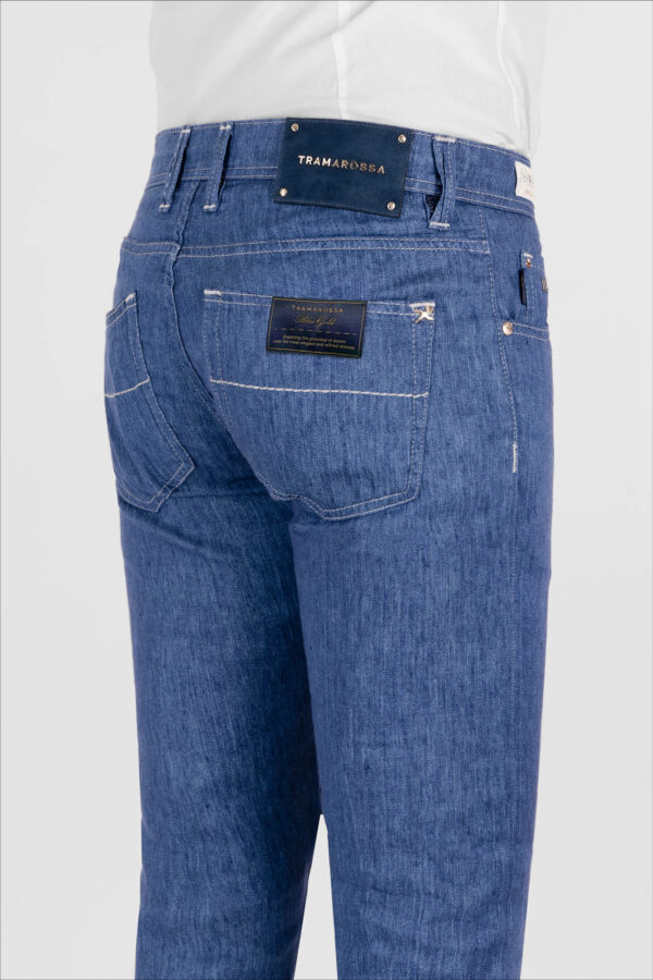 Sartoria Tramarossa PANTALONE LEONARDO BUTTONS REGULAR IN LINO BLU MEDIO