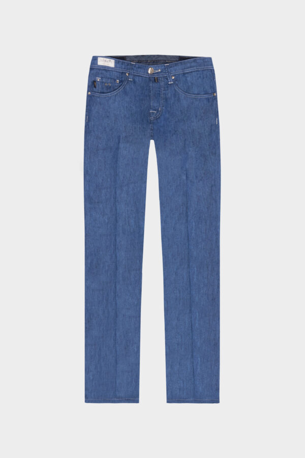 Sartoria Tramarossa PANTALONE LEONARDO BUTTONS REGULAR IN LINO BLU MEDIO