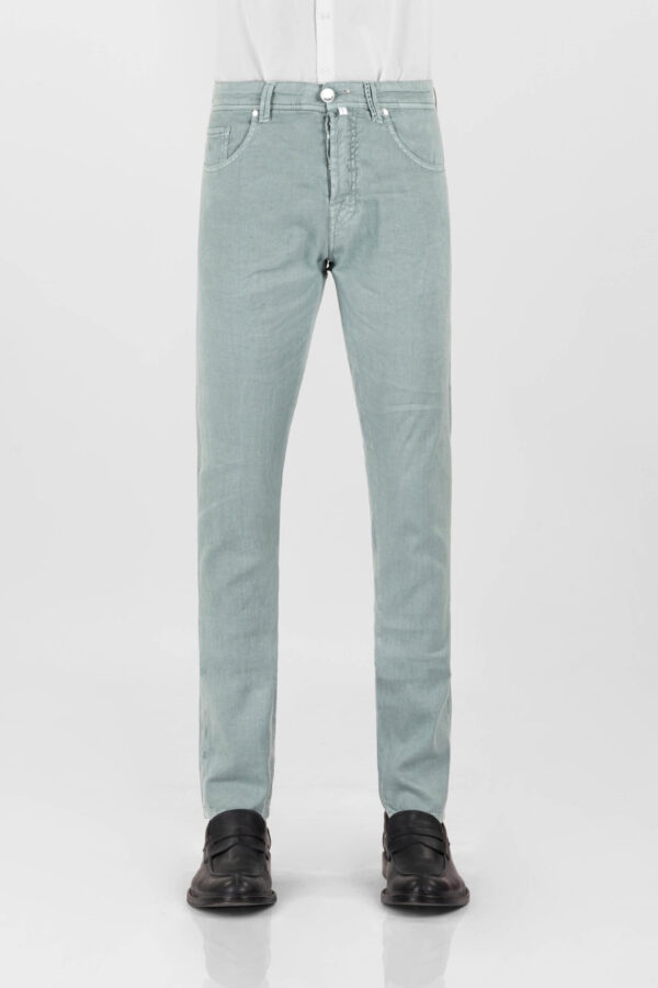 Sartoria Tramarossa PANTALONE LEONARDO BUTTONS REGULAR IN LINO VERDE