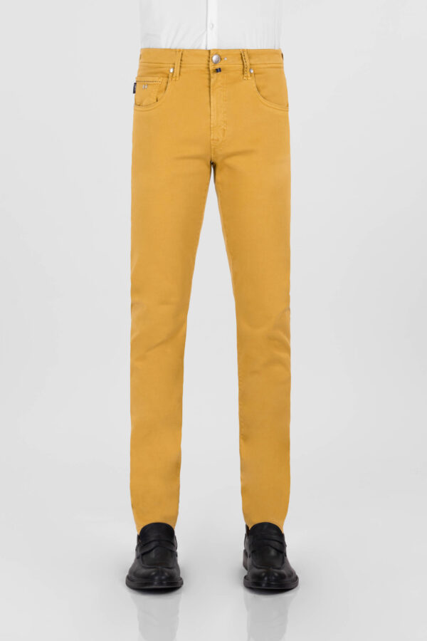 Sartoria Tramarossa PANTALONE LEONARDO ZIP SS SLIM IN GABARDINA DI COTONE STRETCH GIALLO
