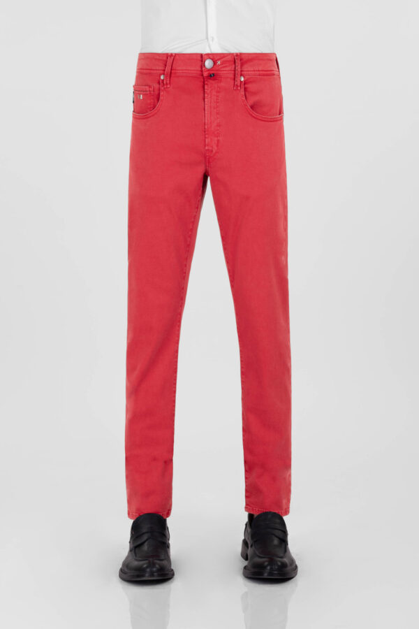 Sartoria Tramarossa PANTALONE LEONARDO ZIP SS SLIM IN GABARDINA DI COTONE STRETCH ROSSO