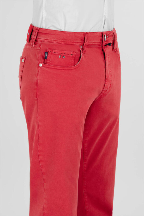 Sartoria Tramarossa PANTALONE LEONARDO ZIP SS SLIM IN GABARDINA DI COTONE STRETCH ROSSO