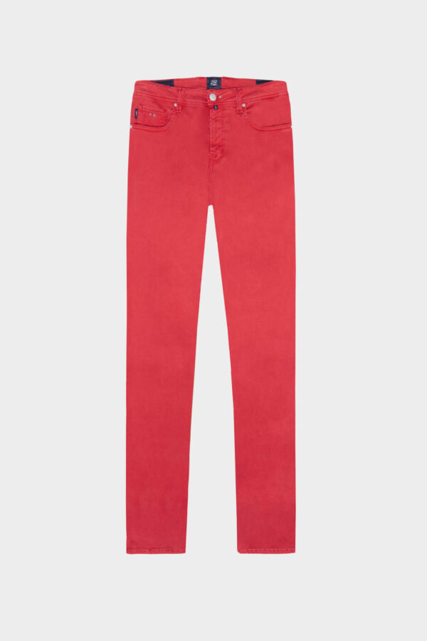 Sartoria Tramarossa PANTALONE LEONARDO ZIP SS SLIM IN GABARDINA DI COTONE STRETCH ROSSO