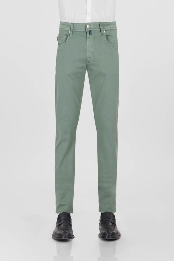 Sartoria Tramarossa PANTALONE LEONARDO ZIP SS SLIM IN GABARDINA DI COTONE STRETCH VERDE