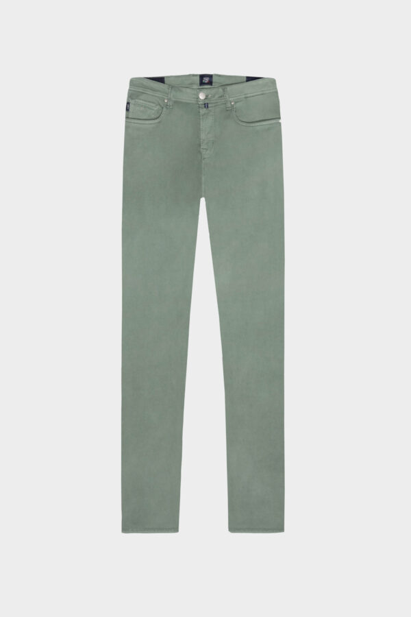 Sartoria Tramarossa PANTALONE LEONARDO ZIP SS SLIM IN GABARDINA DI COTONE STRETCH VERDE