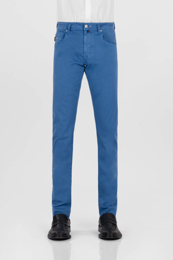 Sartoria Tramarossa PANTALONE LEONARDO ZIP SS SLIM IN GABARDINA DI COTONE STRETCH BLU MEDIO