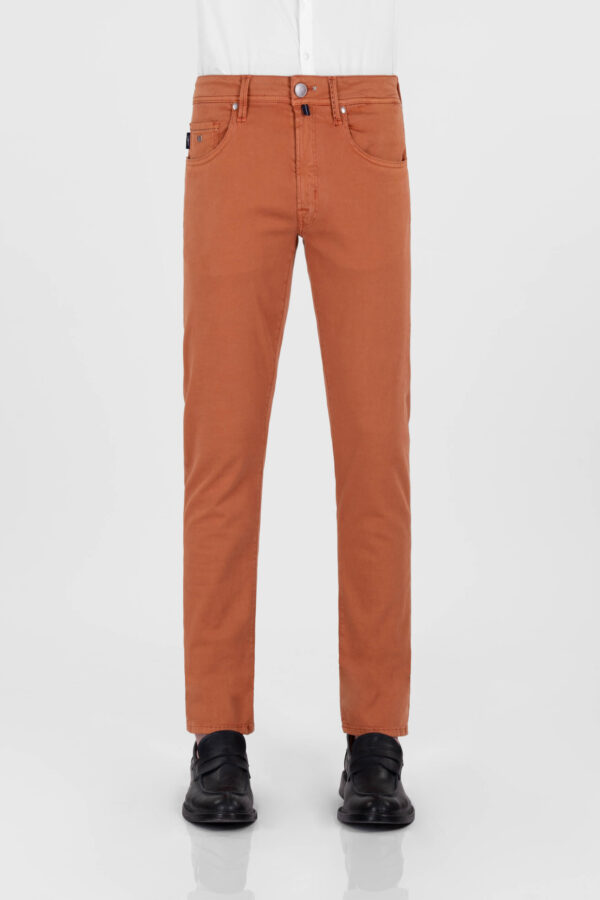 Sartoria Tramarossa PANTALONE LEONARDO ZIP SS SLIM IN GABARDINA DI COTONE STRETCH ARANCIONE