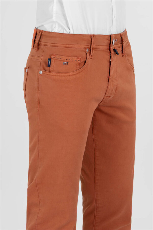 Sartoria Tramarossa PANTALONE LEONARDO ZIP SS SLIM IN GABARDINA DI COTONE STRETCH ARANCIONE