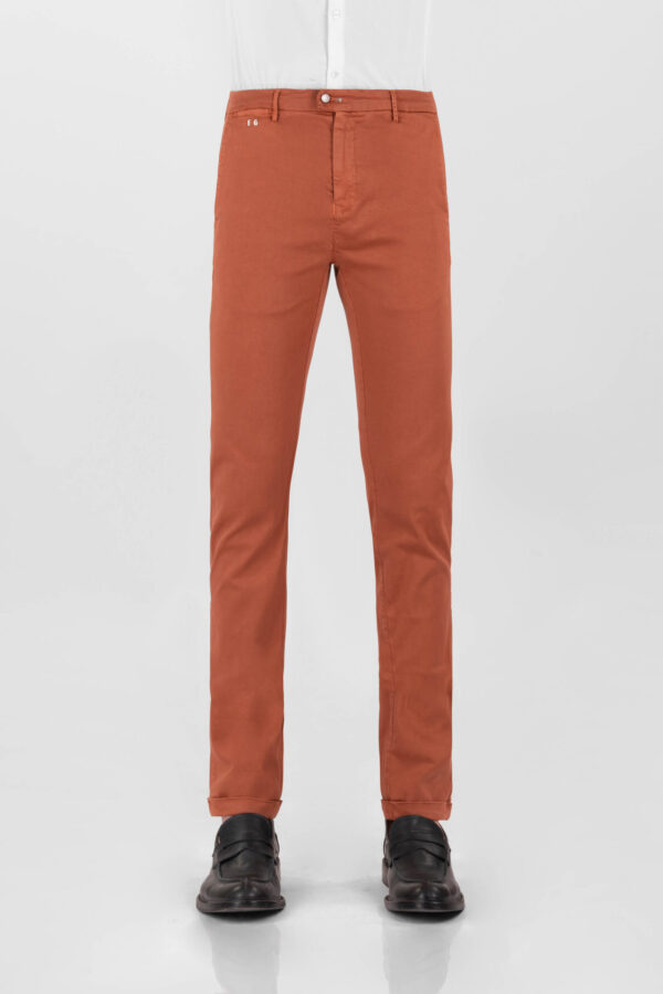 Sartoria Tramarossa PANTALONE LUIS SLIM IN GABARDINA LEGGERA DI COTONE STRETCH ARANCIONE