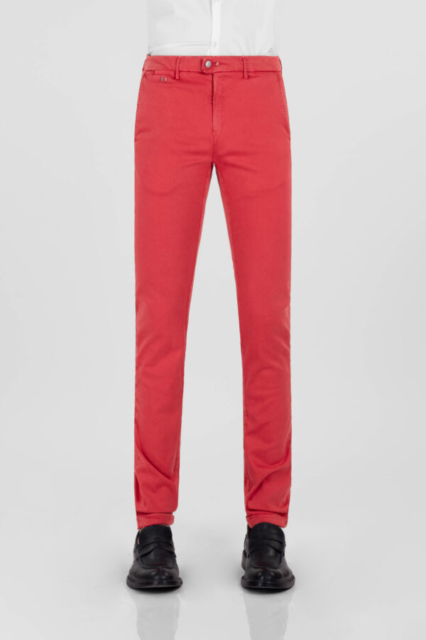 Sartoria Tramarossa PANTALONE LUIS SLIM IN GABARDINA LEGGERA DI COTONE STRETCH ROSSO