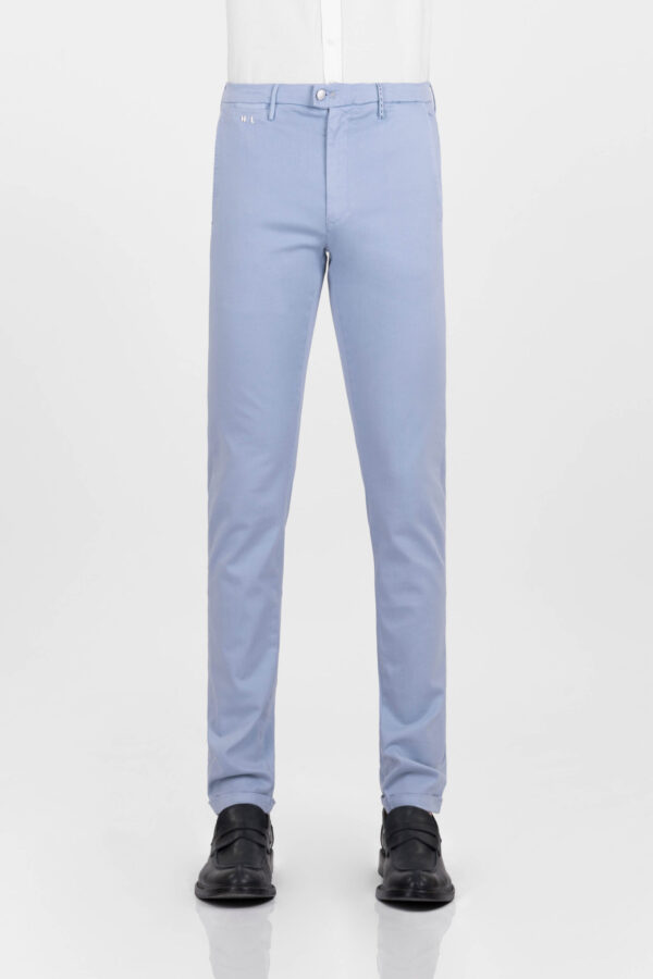 Sartoria Tramarossa PANTALONE LUIS SLIM IN GABARDINA LEGGERA DI COTONE CON STAMPA ESTERNA STRETCH BLU CHIARO
