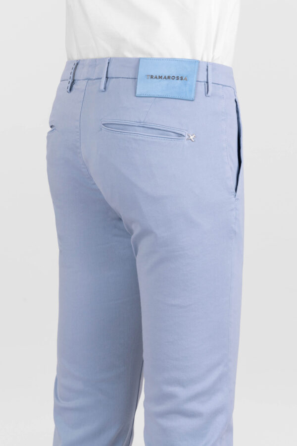 Sartoria Tramarossa PANTALONE LUIS SLIM IN GABARDINA LEGGERA DI COTONE CON STAMPA ESTERNA STRETCH BLU CHIARO
