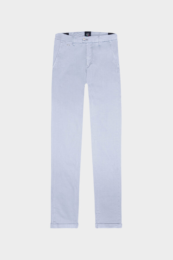 Sartoria Tramarossa PANTALONE LUIS SLIM IN GABARDINA LEGGERA DI COTONE CON STAMPA ESTERNA STRETCH BLU CHIARO
