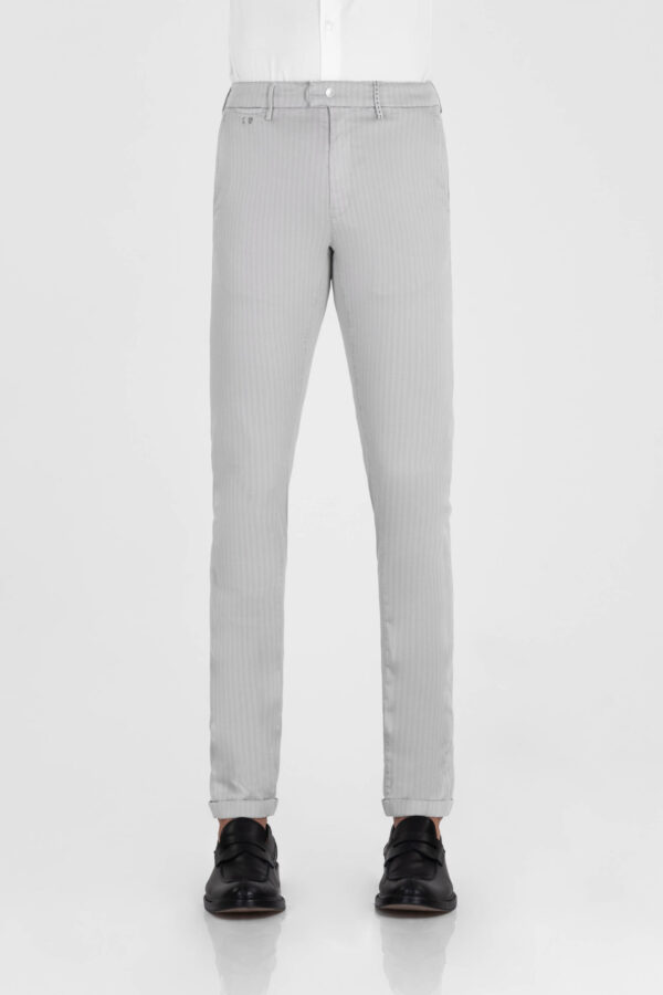 Sartoria Tramarossa PANTALONE LUIS SLIM IN GABARDINA LEGGERA DI COTONE CON STAMPA ESTERNA STRETCH GRIGIO