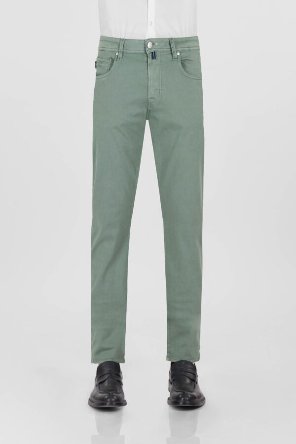 Sartoria Tramarossa PANTALONE MICHELANGELO ZIP SS REGULAR IN GABARDINA DI COTONE STRETCH VERDE