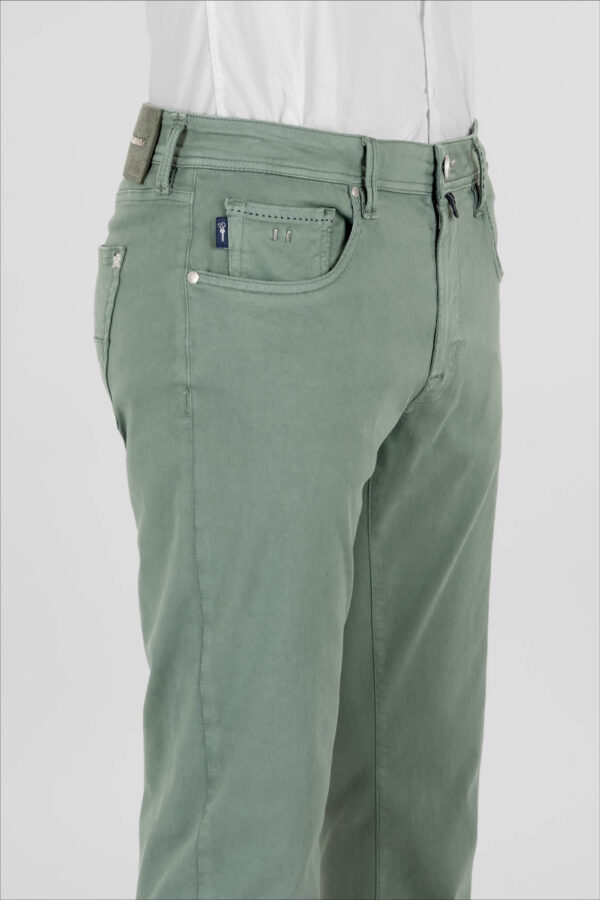 Sartoria Tramarossa PANTALONE MICHELANGELO ZIP SS REGULAR IN GABARDINA DI COTONE STRETCH VERDE
