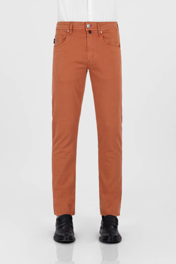 Sartoria Tramarossa PANTALONE MICHELANGELO ZIP SS REGULAR IN GABARDINA DI COTONE STRETCH ARANCIONE