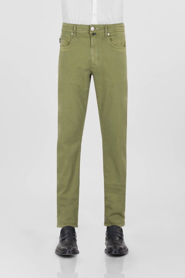 Sartoria Tramarossa PANTALONE MICHELANGELO ZIP SS REGULAR IN GABARDINA DI COTONE STRETCH VERDE
