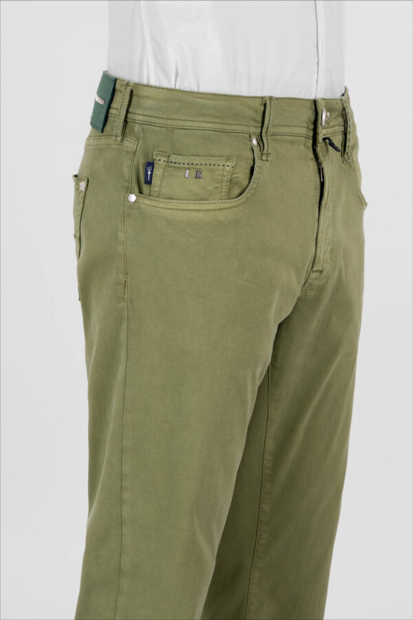 Sartoria Tramarossa PANTALONE MICHELANGELO ZIP SS REGULAR IN GABARDINA DI COTONE STRETCH VERDE