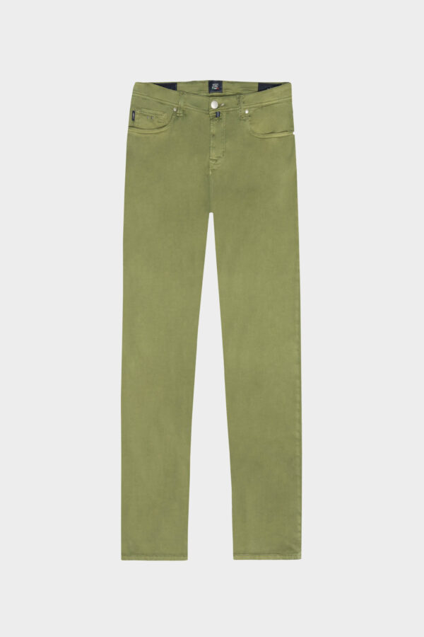 Sartoria Tramarossa PANTALONE MICHELANGELO ZIP SS REGULAR IN GABARDINA DI COTONE STRETCH VERDE