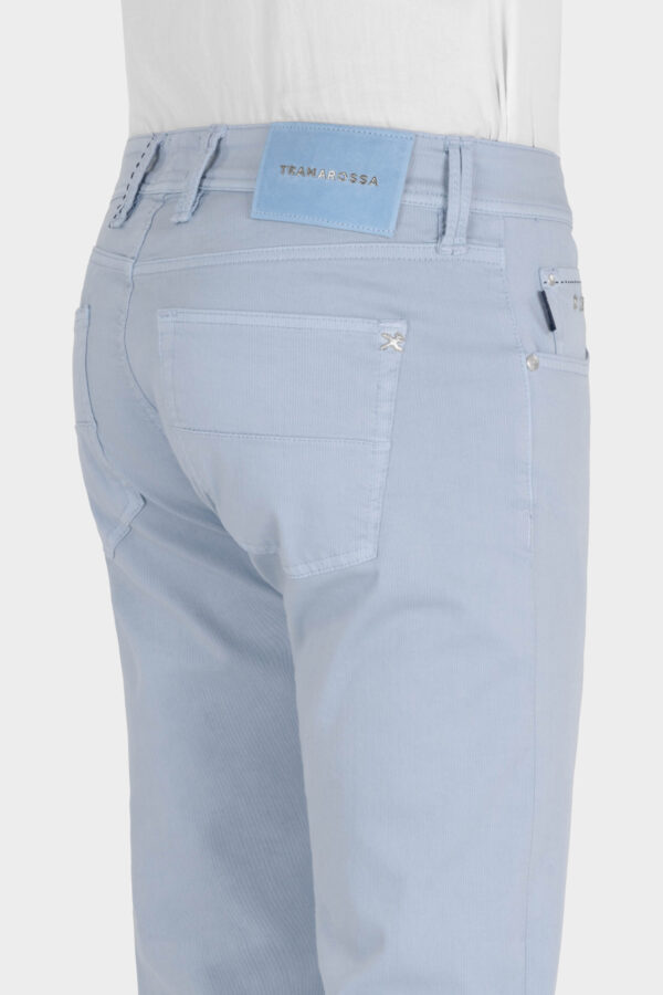 Sartoria Tramarossa PANTALONE MICHELANGELO ZIP SS REGULAR IN GABARDINA DI COTONE CON STAMPA ESTERNA BLU CHIARO