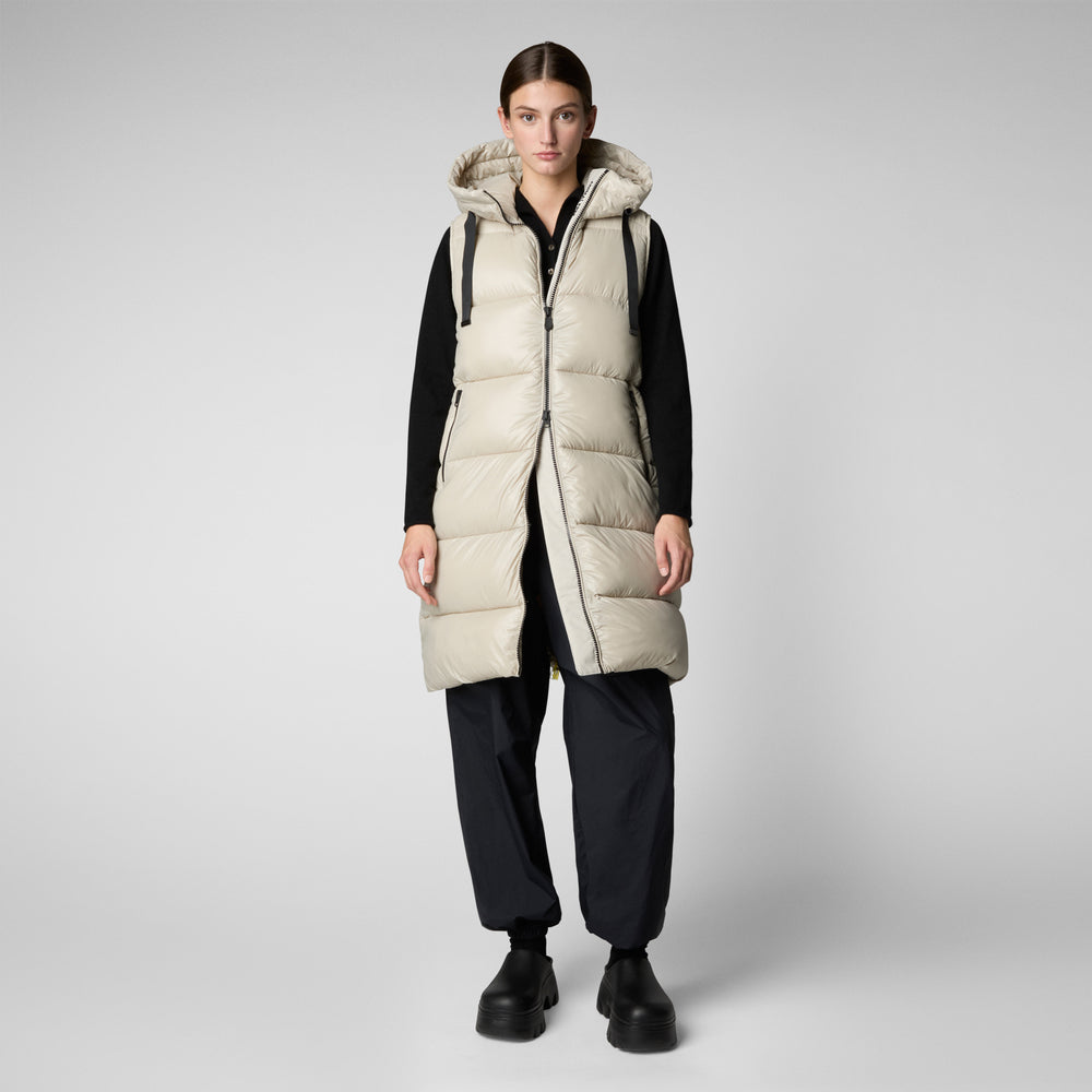 Save The Duck GILET CON CAPPUCCIO DONNA IRIA RAINY BEIGE