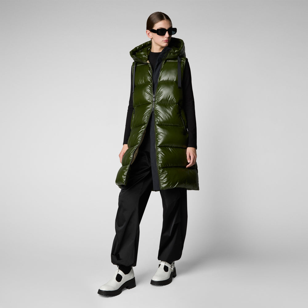 Save The Duck GILET CON CAPPUCCIO DONNA IRIA VERDE BOSCO