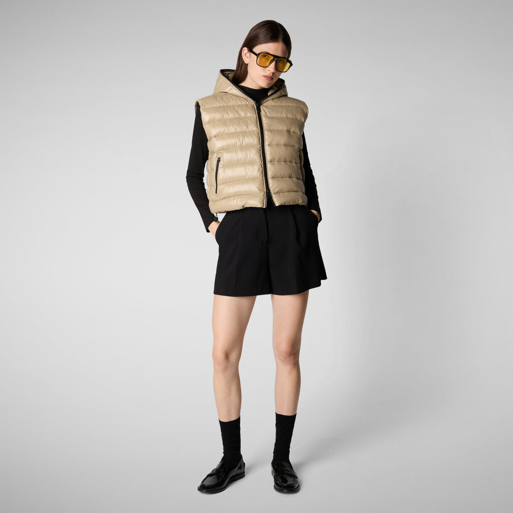 Save The Duck GILET CON CAPPUCCIO DONNA ROMINA BEIGE
