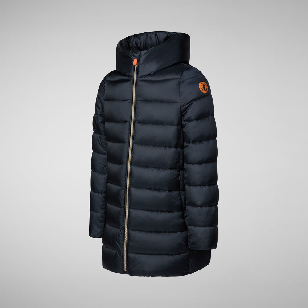 Save The Duck PIUMINO ANIMAL FREE CON CAPPUCCIO BAMBINA ORIANA BLU NERO