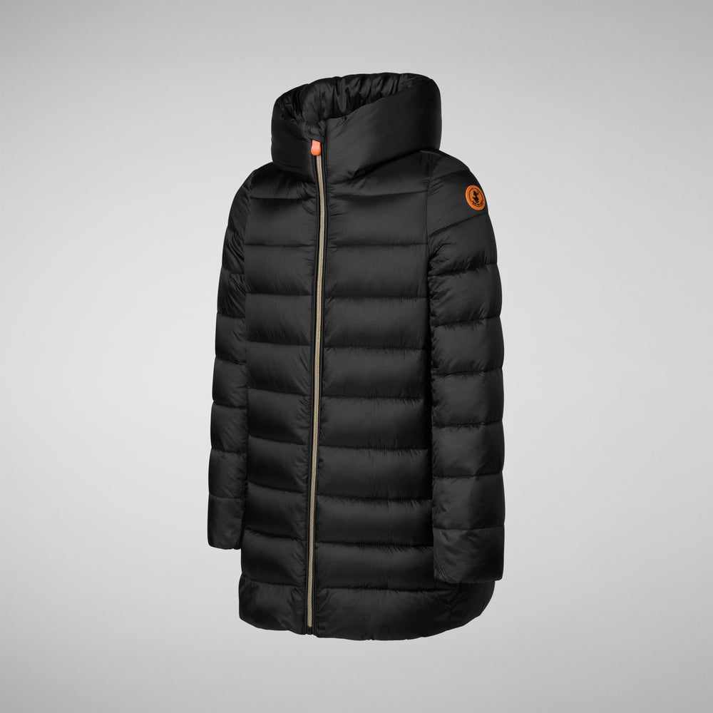 Save The Duck PIUMINO ANIMAL FREE CON CAPPUCCIO BAMBINA ORIANA NERO