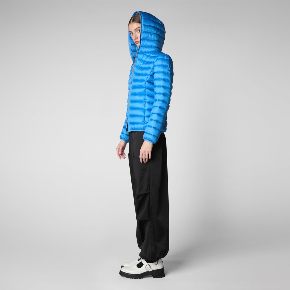 Save The Duck PIUMINO ANIMAL FREE CON CAPPUCCIO DONNA ALEXIS BLU CERULEO