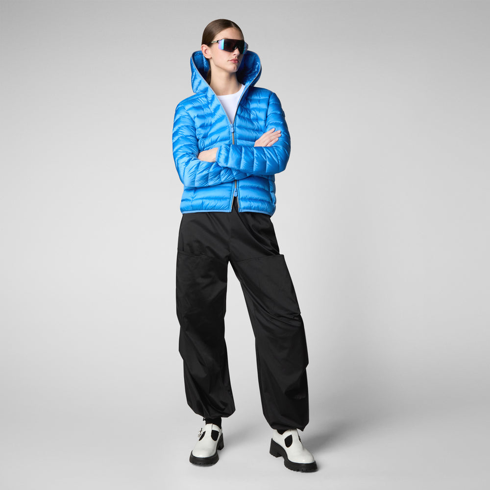 Save The Duck PIUMINO ANIMAL FREE CON CAPPUCCIO DONNA ALEXIS BLU CERULEO