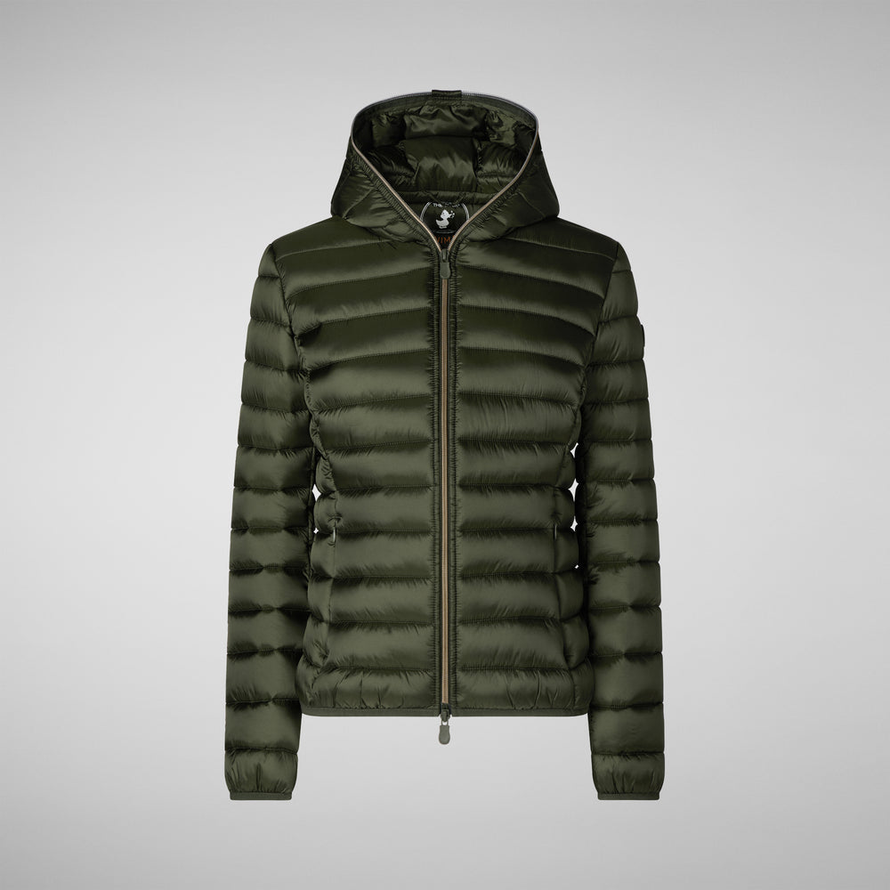 Save The Duck PIUMINO ANIMAL FREE CON CAPPUCCIO DONNA ALEXIS VERDE BOSCO