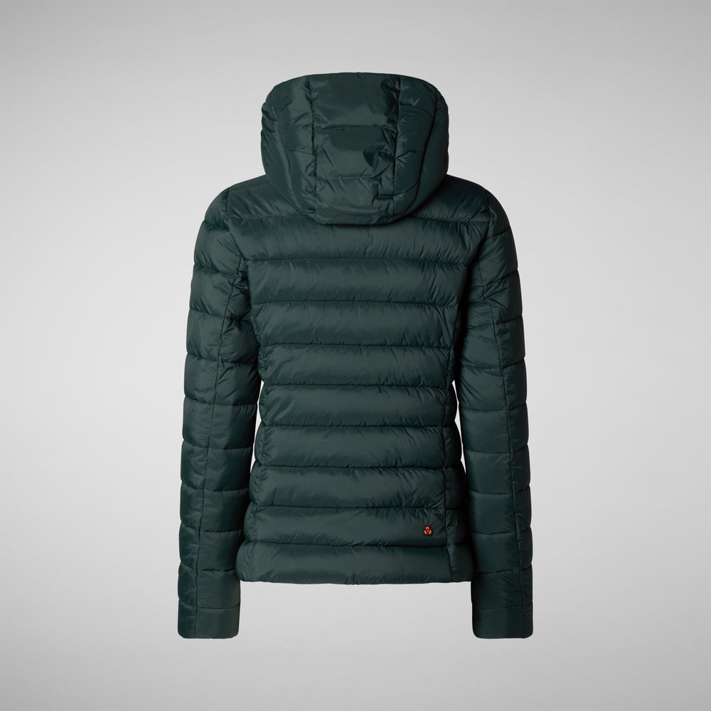 Save The Duck PIUMINO ANIMAL FREE CON CAPPUCCIO DONNA AMELIE VERDE NERO