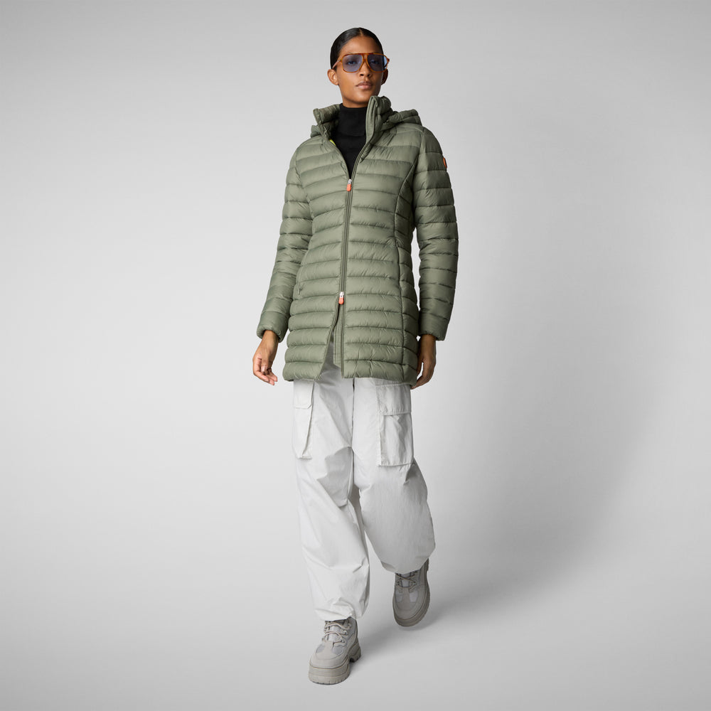 Save The Duck PIUMINO ANIMAL FREE CON CAPPUCCIO DONNA CAROL VERDE PALUDE