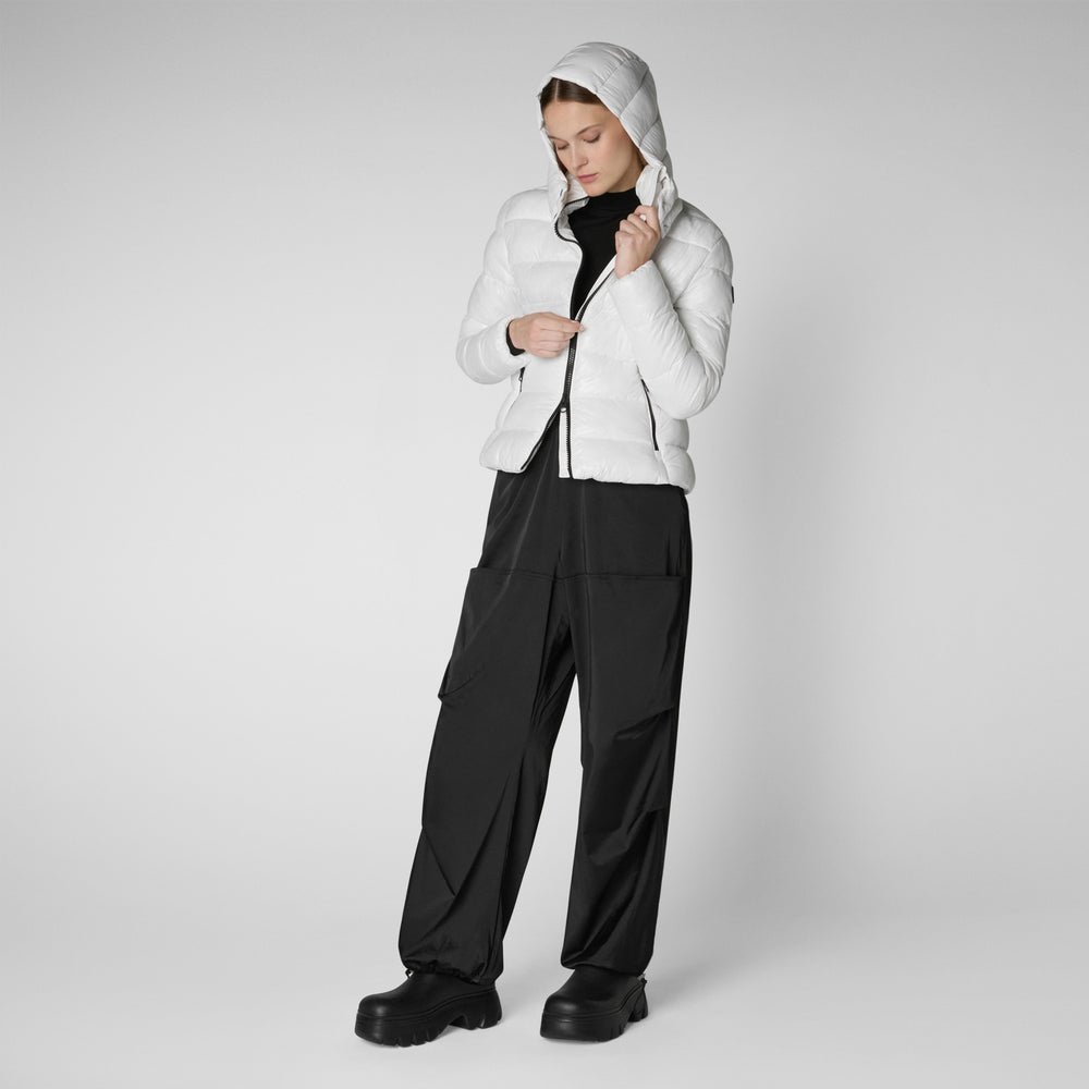 Save The Duck PIUMINO ANIMAL FREE CON CAPPUCCIO DONNA COSMARY BIANCO NATURALE