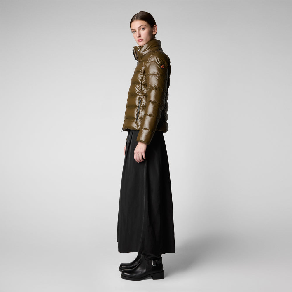 Save The Duck PIUMINO ANIMAL FREE CON CAPPUCCIO DONNA COSMARY VERDE CORTECCIA