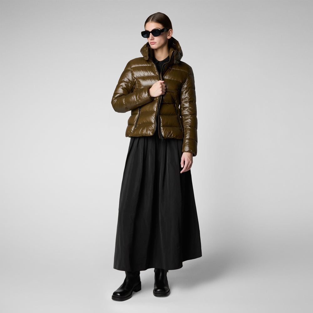 Save The Duck PIUMINO ANIMAL FREE CON CAPPUCCIO DONNA COSMARY VERDE CORTECCIA