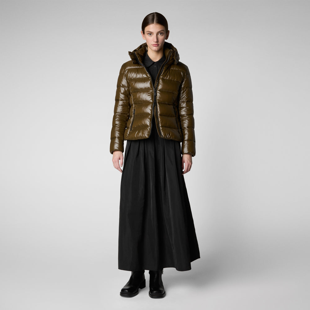 Save the duck PIUMINO ANIMAL FREE CON CAPPUCCIO DONNA COSMARY VERDE CORTECCIA