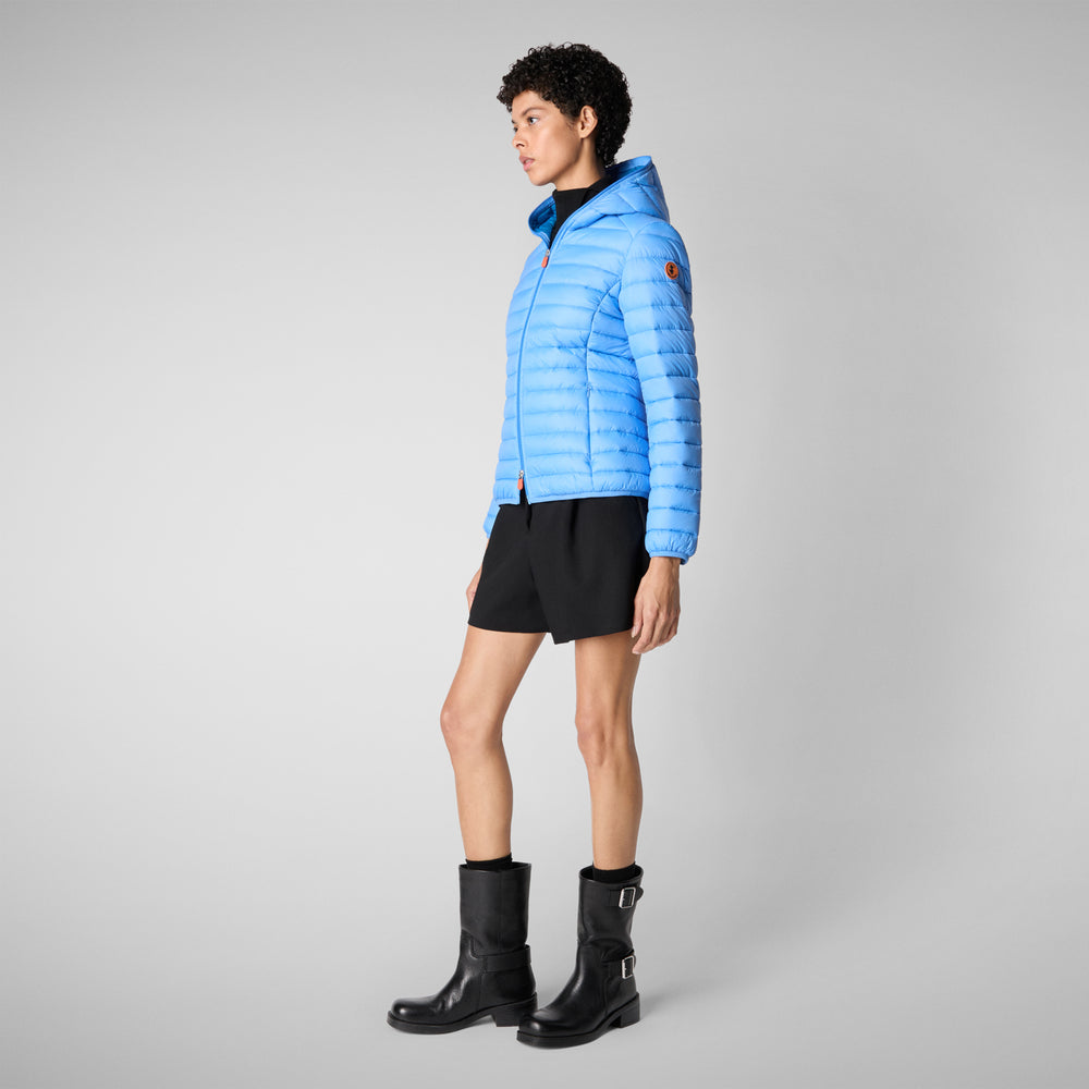 Save The Duck PIUMINO ANIMAL FREE CON CAPPUCCIO DONNA DAISY BLU CERULEO