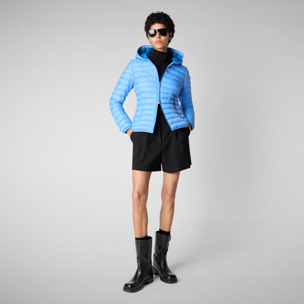 Save The Duck PIUMINO ANIMAL FREE CON CAPPUCCIO DONNA DAISY BLU CERULEO