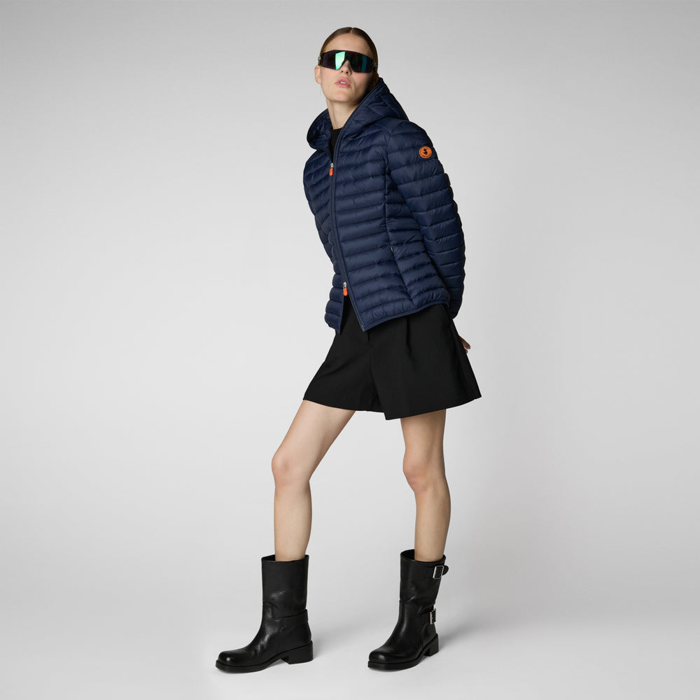 Save The Duck Piumino Animal Free Con Cappuccio Donna Daisy Blu Navy