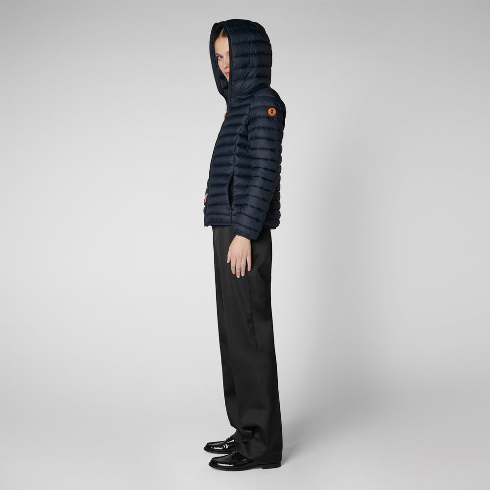 Save The Duck PIUMINO ANIMAL FREE CON CAPPUCCIO DONNA DAISY BLU NERO