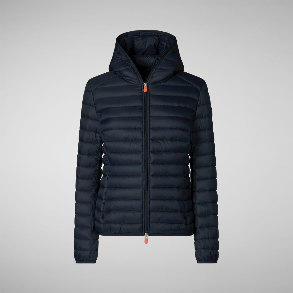 Save The Duck PIUMINO ANIMAL FREE CON CAPPUCCIO DONNA DAISY BLU NERO