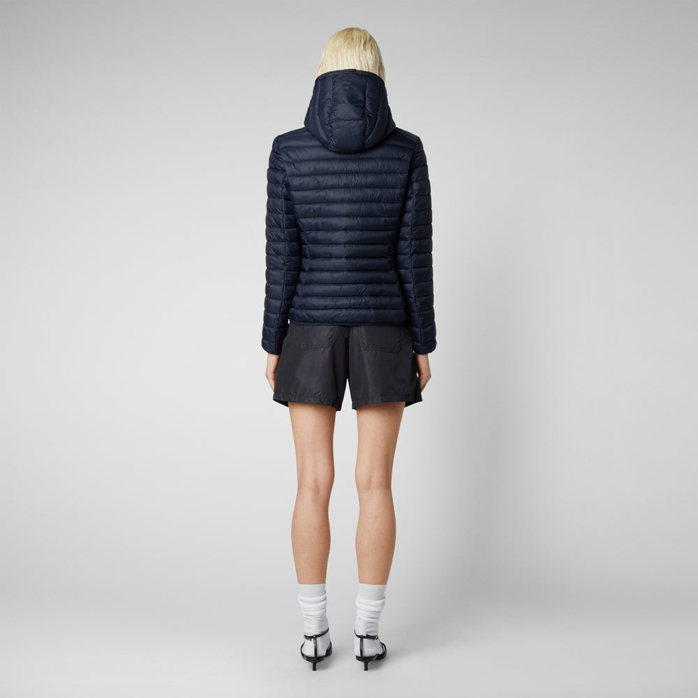 Save The Duck Piumino Animal Free Con Cappuccio Donna Daisy Blu Nero