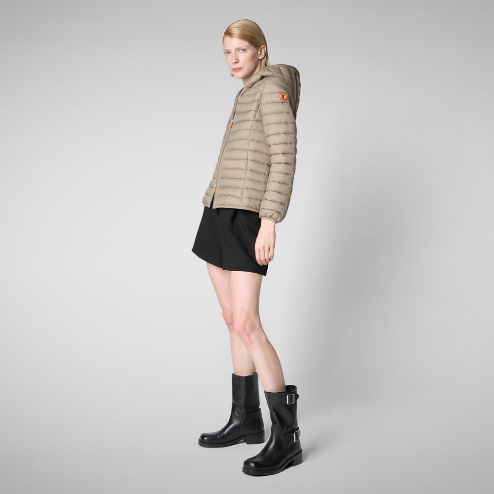 Save The Duck Piumino Animal Free Con Cappuccio Donna Daisy Grigio Elefante